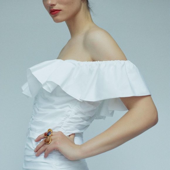 Zara White Draped Poplin Dress - Picture 4 of 8